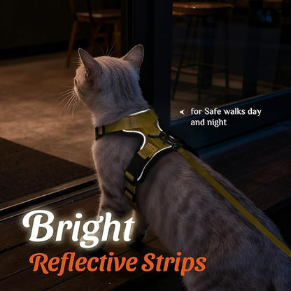 Dooradar Cat Harness and Leash Set, Escape Proof Safe Adjustable Kitten Vest Harnesses for Walking, Easy Control Soft Breathable Mesh Jacket with Reflective Strips for Cats, Yellow, XXS