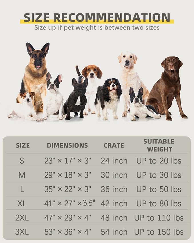 Orthopedic Dog Beds for Extra Large Dogs Waterproof with Removable Washable Cover and Non-Slip Bottom, 47x29 Inch, Light Gray