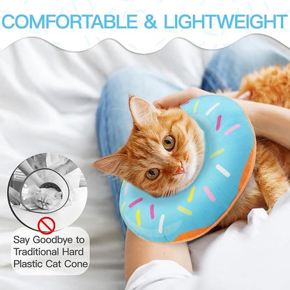 Cat Cone Collar Soft, Cute Cat Donut Collar After Surgery, Adjustable Kitten Recovery Cones to Stop Licking, Lightweight Neck Elizabethan Collars for Cats Kittens (Blue, Medium)