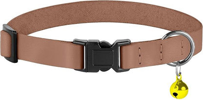 Breakaway Cat Collar with Bell - Leather Adjustable Kitten Collars with Safety Quick Release Buckle - Soft Small Pet Collars for Girl & Boy Cats (Mocha)