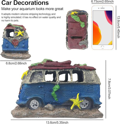 Aquarium Decorations for Fish Tank - Realistic Resin Rock Cave Hideouts, Safe Fish Tank Ornaments with Natural Design for Betta, Goldfish, Shrimp - Easy to Clean (School Bus)
