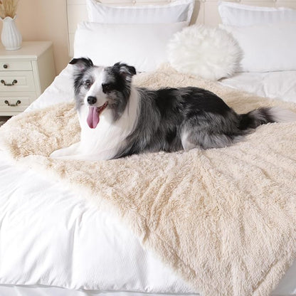 gogobunny Waterproof Dog Blanket for Couch & Furniture Protection - Super Soft Reversible Throw for Large Dogs & Cats, Calming Washable Fur & Sherpa Pet Blanket(33x77 Inch, Beige)