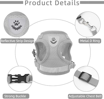 Cat & Dog Vest Harness - All Weather Mesh, Reflective Strap, Step-in Adjustable for Small Cats & Dogs (Gray, S)