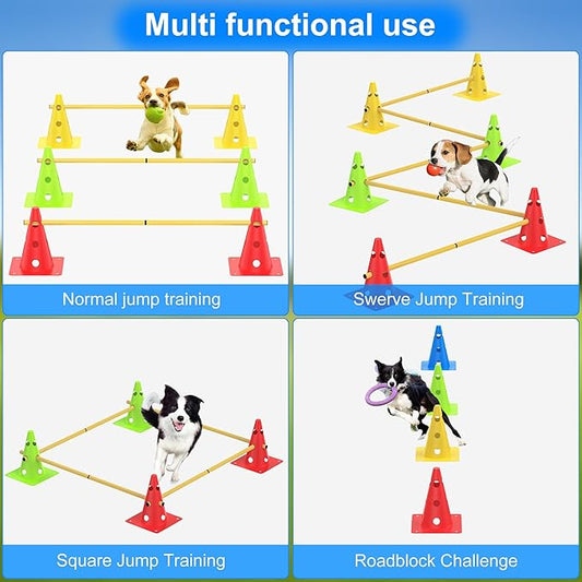 Dog Agility Training Hurdle Cone Set, Adjustable Dog Agility Equipment Obstacle Course Backyard Equipment for Pet Exercise 6 Set