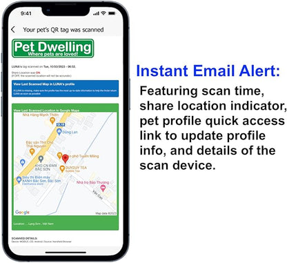 Pet Dwelling QR Code Pet ID Tag – Smart Dog & Cat ID Tags for Pet Safety, Free Personalized Online Profile, Instant Scan Alerts, AI Insights (Red Heart)