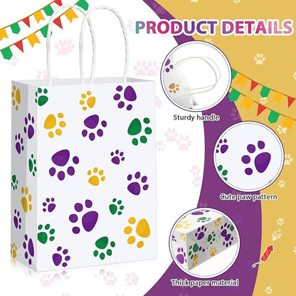Blulu 20 Pcs Puppy Dog Paw Gift Bags with Paper Twist Handles, Dog Gift Paper Paw Treat Goodie Bags for Pet Treat Party Favor, 6.3 x 3.1 x 8.6 Inch