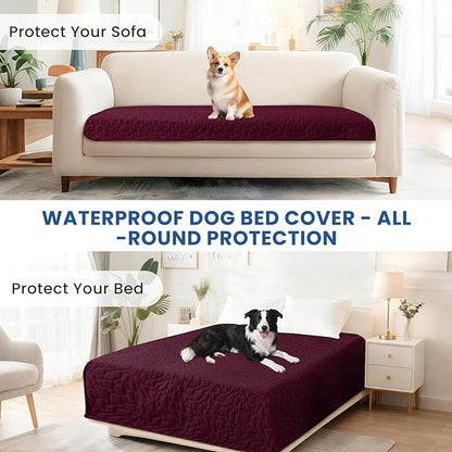 Waterproof Dog Blanket, Non-Slip Soft Pet Bed Cover, Couch Cover for Dogs Washable, Protects Sofa, Furniture, Crate, Car, Tear Resistant Leakproof Pet Blanket Christmas (82x82 Inch, Burgundy)
