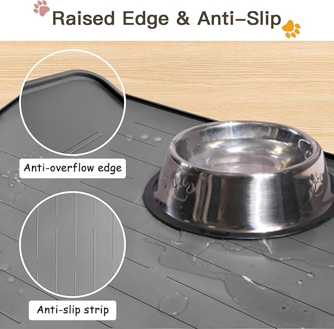 Largest Dog Food Mat, 48"x32" Silicone Dog and Cat Mat for Food and Water Bowls, Thinken Waterproof Non-Slip XXXL Pet Feeding Mat for Floors (Black)