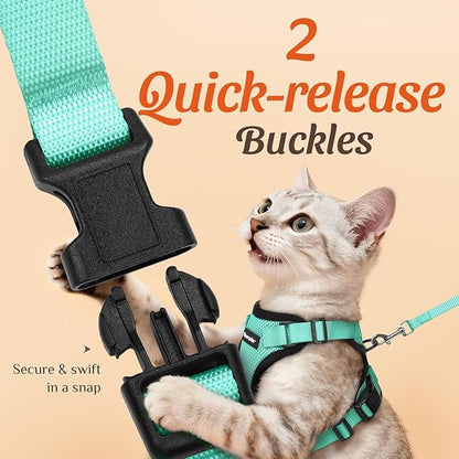 Dooradar Cat Harness and Leash Set, Escape Proof Safe Adjustable Kitten Vest Harnesses for Walking, Easy Control Soft Breathable Mesh Jacket with Reflective Strips for Cats, Green, S
