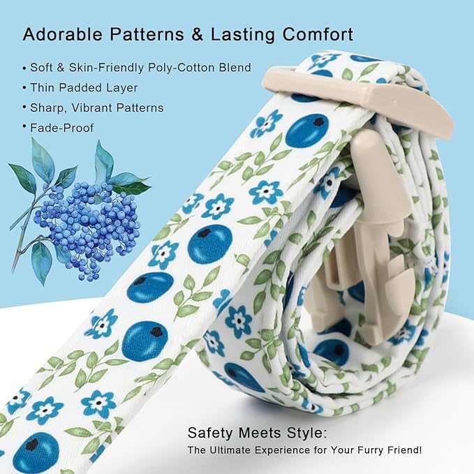 Spring/Summer Dog Collar for Large Dogs - Fresh Blueberry Girl Boy Dog Collars, Soft Lightweight Puppy Collar, Breathable Adjustable Male Female Fruit Floral Dogs Collars XL