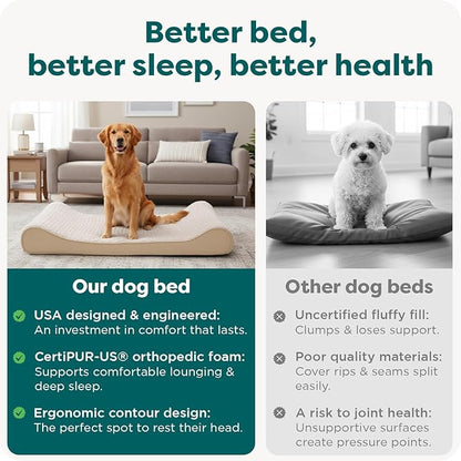 FurHaven Orthopedic Dog Bed for Large Dogs, Luxe Lounger Contour Mattress with Solid Orthopedic Foam Slab for Joint Support, Removable Washable Cover, Jumbo XL, Plush Suede, Cream