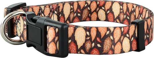 Native Pup Thanksgiving Dog Collar- Fall Collars for Dogs- Autumn Leaf, Turkey, Pumpkin Pie, Holiday Leaves- Girl Boy Puppy- Adjustable for Small, Medium, Large Breeds (Fall Leaves, Small)