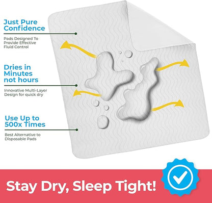 Utopia Bedding Washable Underpads 34" x 52" (Pack of 4), Waterproof Reusable Heavy Absorbency Incontinence Bed Pads for Adults, Kids, Elderly and Pets, Bedwetting Pads for Sofa and Couch (White)