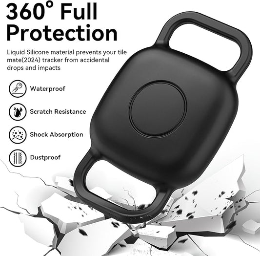 DDJ 2-Pack Dog Collar Holder for Tile Life360 Mate (2024) 2022 Tracker, Waterproof Silicone Anti Lost Tile Mate Tracker Case for Cat & pet Collars, Ultra Durable, Easy Installation, Lightweight, Black