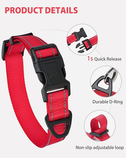 Joytale Large Dog Collar, Reflective and Adjustable Nylon Pet Collar with Quick-Release Buckle for Extra Large Dogs, Red, XL