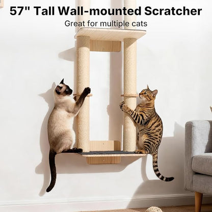 Veehoo Cat Wall Shelves, 57" Cat Wall Climber with Dual Sisal Scratching Posts and Carpeted Perch, Cats Wall Scratcher Furniture for Climb, Play and Rest