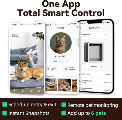 Smart Cat Door with Face Recognition – No Collar Needed, Keyless Entry for Cats（Outer Size 11.4"x10.4"）, App-Controlled Cat Door, Dual Power: Rechargeable Battery or Plug-in