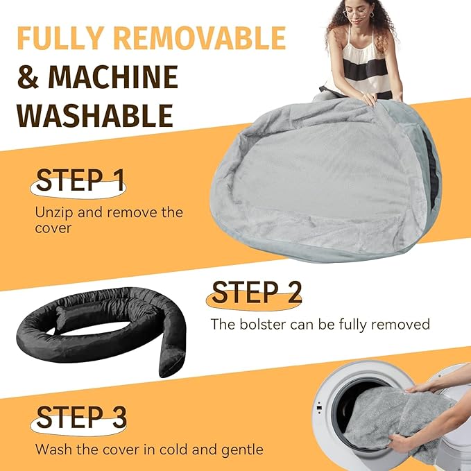 Orthopedic Waterproof Large Dog Bed: Memory Foam Washable Dog Bed with Bolsters - XL Removable Washable Cover for Medium Large Sized Pet - Non-Slip Bottom - Silver