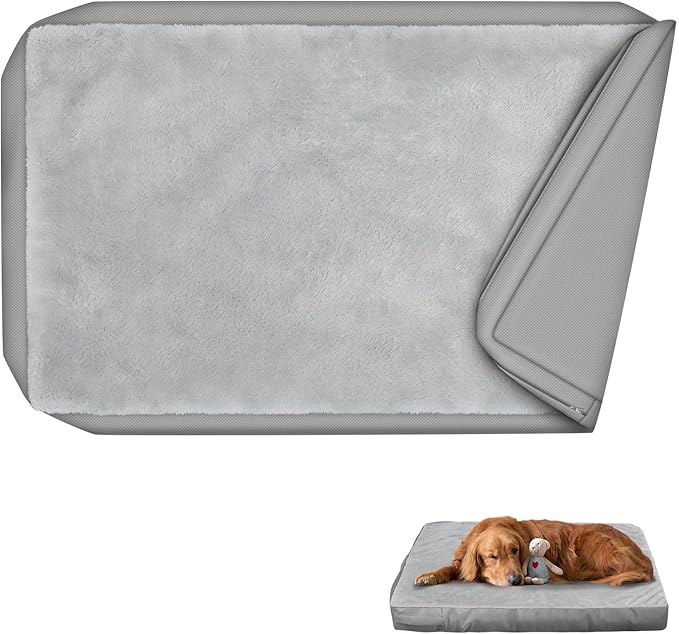 Explore Land Waterproof Dog Bed Cover Machine Washable Fluffy Dog Bed Replacement Cover for 42 Inch Crate, 40Lx27Wx4H inch, Gray