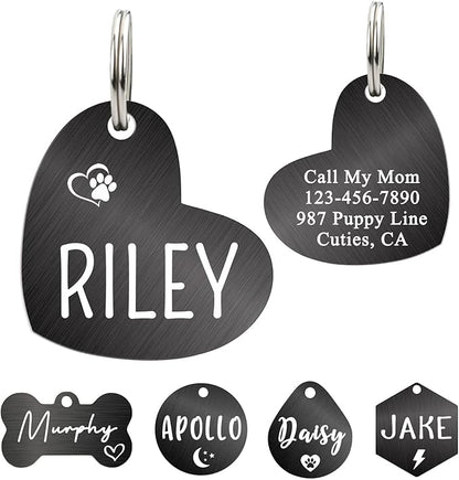 Ultra Joys Dog ID Tag, Custom Dog Tag Personalized Cat Tag, Pet ID Tag, Brushed Stainless Steel Heart Cat Tags Pet Tags Heart Dog Tag Black Medium