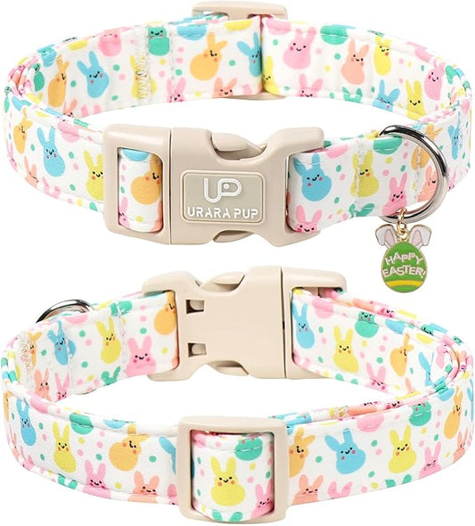 Easter Day Dog Collar, UP URARA PUP Easter Bunny Adjustable Pet Collar with Quick Release, Colorful Rabbits Dog Collars for Small Medium Large Dogs
