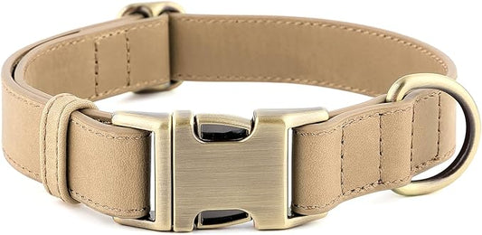Plutus Pet Genuine Leather Dog Collar – Adjustable Pet Collar with Quick Release Metal Buckle, Soft Real Leather for Small Medium Large Dogs, Heavy Duty & Skin-Friendly (Beige, S)