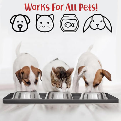 DogBuddy Dog Food Mat – Waterproof Dog Bowl Mat for Food and Water, Silicone Pet Feeding Mats for Floors, Non-Slip Placemat with High Edges for Dogs Bowls, Puppy Essentials (Small: 19"x12", Shadow)