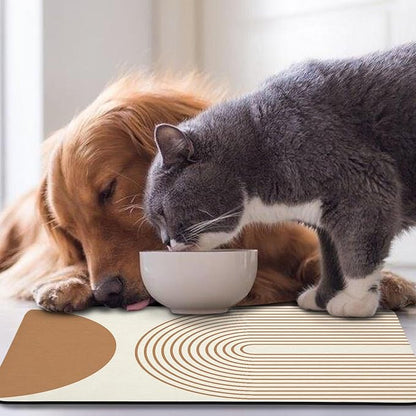 Dog Food Mats for Floors Waterproof, Cat Water Bowl Mats Pet Feeding Absorbent Mat Placemats for Food and Water Beige Bohemia 12 * 20 inch
