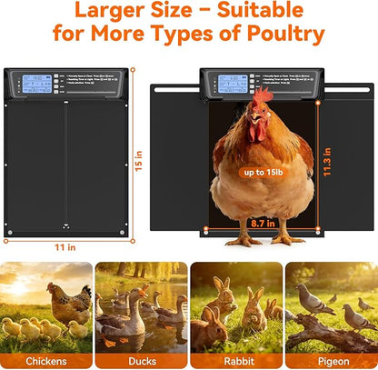 Automatic Chicken Coop Door Large Size, 7W Solar Powered with Timer & Light Sensor, Anti-Pinch Safety Chicken Door, Remote Control, Predator-Proof Aluminum Door for Poultry, Ducks & Chickens