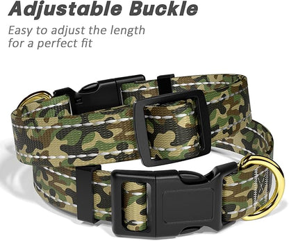 MOODEL Reflective Dog Collar for Small Dogs Cats, Cute Camouflage Adjustable Heavy-Duty Nylon Puppy Collar for Boy and Girl Female, Soft Pet Accessories with Quick Release Buckle, Green