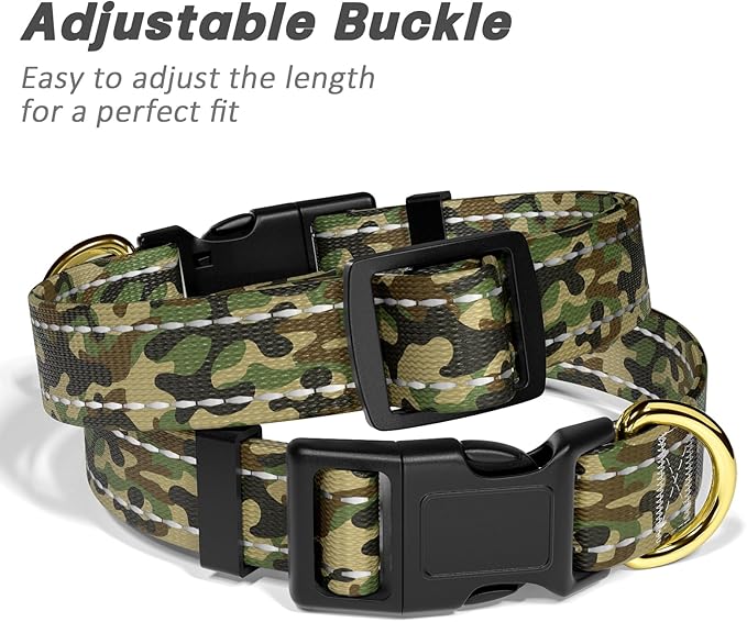 MOODEL Reflective Dog Collar for Medium Dogs, Cute Camouflage Adjustable Heavy-Duty Nylon Puppy Collar for Boy and Girl Female, Soft Pet Accessories with Quick Release Buckle, Green