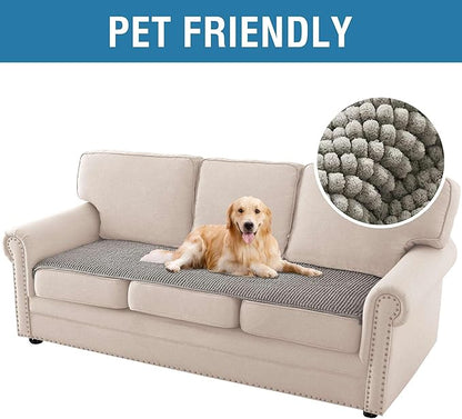 H.VERSAILTEX Plush Chenille Couch Cover for 3 Cushion Couch Anti Slip Washable Sofa Slipcovers Soft and Durable Furniture Protector for Dogs Cats Kids (27.5" x 71", Dove)