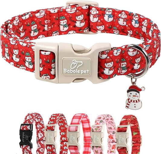 Christmas Dog Collar - Cute Red Snowman Christmas Puppy Collar with Safety Buckle, Soft Adjustable Holiday Dog Collars for Small Medium Large Dogs S