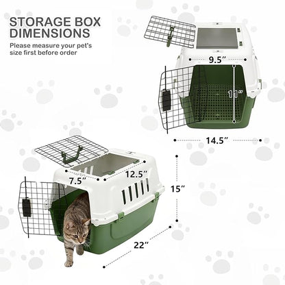 MoNiBloom 22-Inch Dog Crate Plastic 2-Door Top Loading Cat Carrier, Hard-Sided Dog Travel Carrier for Small Dogs and Cats, Ventilation and Security Lock Design for Pets up to 22 lbs (Green)