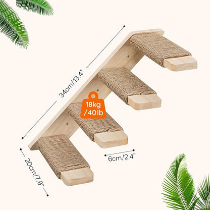 HOOBRO Cat Wall Shelves Set of 2, Wood Wall Mounted 4-Level Cat Wall Steps, Cat Wall Climber Furniture, Cat Climbing Shelves with Jute Scratching Steps, for Cat Perches and Platforms, Nature NL42CS03