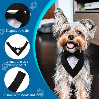Dog Wedding Bandana, Formal Dog Tuxedo Adjustable Pet Collar with Bow, Small, Medium and Large Wedding Clothing, Birthday Gifts for Dogs (Small, Black)