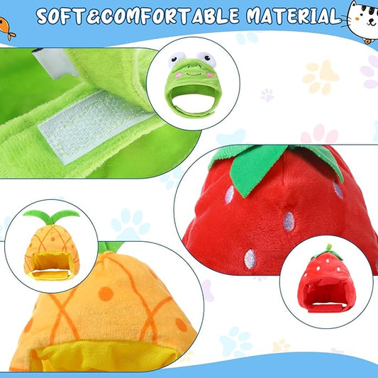 Weewooday 5 Pcs Cat Adorable Costume Bunny Hat with Ears Funny Mane Cat Hat for Pets and Small Dogs Kitten Puppy Party Costume Accessory Headwear(Avocado, Orange, Strawberry, Pineapple, Frog)