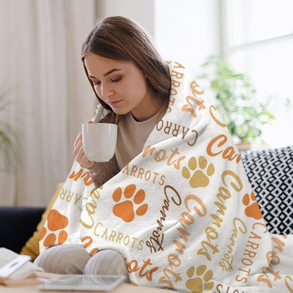 Personalized Paw Print Dog Blanket with Pet Name Face-Custom Puppy Blankets with Picture for Dogs-Customized Dog Memorial Throw Fleece Blanket-Loss of Pets Supplies Sympathy Gift for Bed Sofa Travel