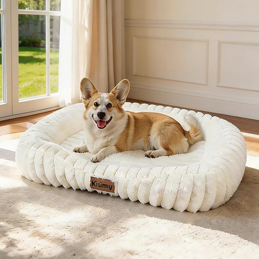 Dog Bed for Large Dogs – Comfort-Sided Calming Pet Bed with Breathable Memory Foam, Washable Removable Cover, Non-Slip Bottom & Carry Handle, Rectangle Pet Cuddler, 35"x27"x5.5", Grey