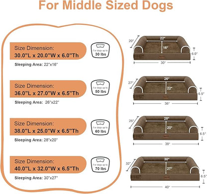 Large Dog Bed Orthopedic Washable: Beds Bolster XL Bed Medium Large Dogs Egg Crate Foam Couch Sofa Waterproof with Removable Cover - Dark Coffee