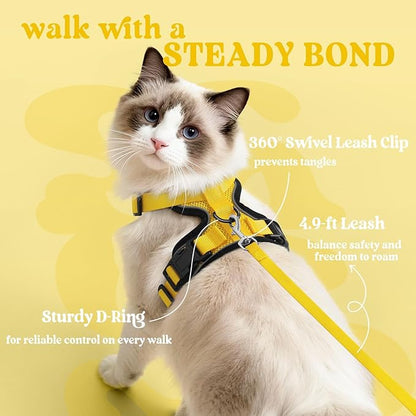rabbitgoo Cat Harness and Leash for Walking, Escape Proof Soft Adjustable Vest Harnesses for Cats, Easy Control Breathable Reflective Strips Jacket, Yellow, XS