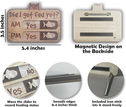 Cat Feeding Tracker-AM PM 2-Meal Wooden Fridge Magnets - Cat Feeding Reminder(3.5'' x 5.4'') with Stand - Did I Get Fed Yet-Pet Accessories to Track & Prevent Overfeeding or Underfeeding of Pets-A03