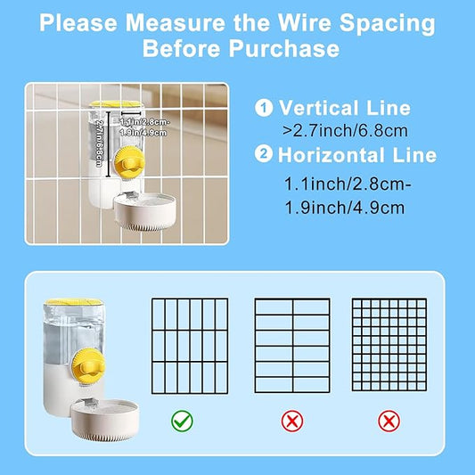 Auto Gravity Siphon Water Dispenser for Cage Hanging, 34OZ Capacity Hanging Automatic Pet Cage Waterer, Water Bowl for Cats Dogs Rabbit Ferret Chinchilla Bird Hedgehog Guinea Pig (Yellow)