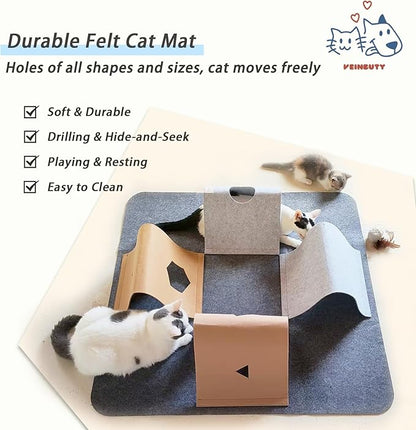 Cat Toys Tunnel for Indoor Cats,4-Way Felt Cat Tunnel Play Mat with Feathers & Bell 6 Pcs Interactive Cats Enrichment Toys Set Foldable Kittens Cave Hideout for Pet Hide & Seek