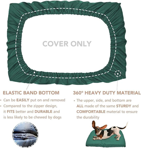 Dog Bed Cover Waterproof Replacement Machine Washable Covers for 44x32 Inch Dog Bed Heavy Duty Scratch Resistant Mattress Protector Pet Bed Cover Only Dark Green