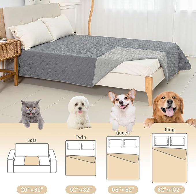 BOCTOPUG Dog Bed Cover for Pets Blankets Rug Pads for Couch Protection Waterproof Bed Covers Dog Blanket Furniture Protector Reusable Changing Pad (Dark Grey+Light Grey, 82"x102")