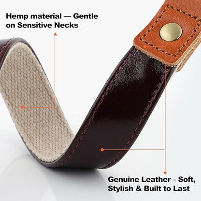 Plutus Pet Genuine Leather & Hemp Dog Collar – Adjustable Heavy Duty Pet Collar with Quick Release Metal Buckle, Soft & Stylish for Puppy and Small, Medium, Large Dogs (Copper Brown, M)