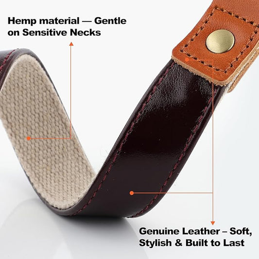 Plutus Pet Genuine Leather & Hemp Dog Collar – Adjustable Heavy Duty Pet Collar with Quick Release Metal Buckle, Soft & Stylish for Puppy and Small, Medium, Large Dogs (Copper Brown, XS)