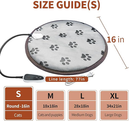 Cat Heating Pad Round with Smart Thermostat Switch and Power Line Protection Tube,Obtained MET and UL Dual Certification,Waterproof Pet Heating Pad for Cats-Paw Print