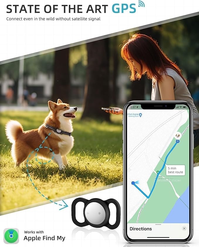 VB GPS Tracker for Dogs (2 Pack), Mini GPS Cat Tracker, Smart Pet Activity Tracker (iOS Only), No Monthly Fee, Compatible with Apple Find My, Anti-Lost, Finder Tag for Vehicles/Pets/Kids/Items